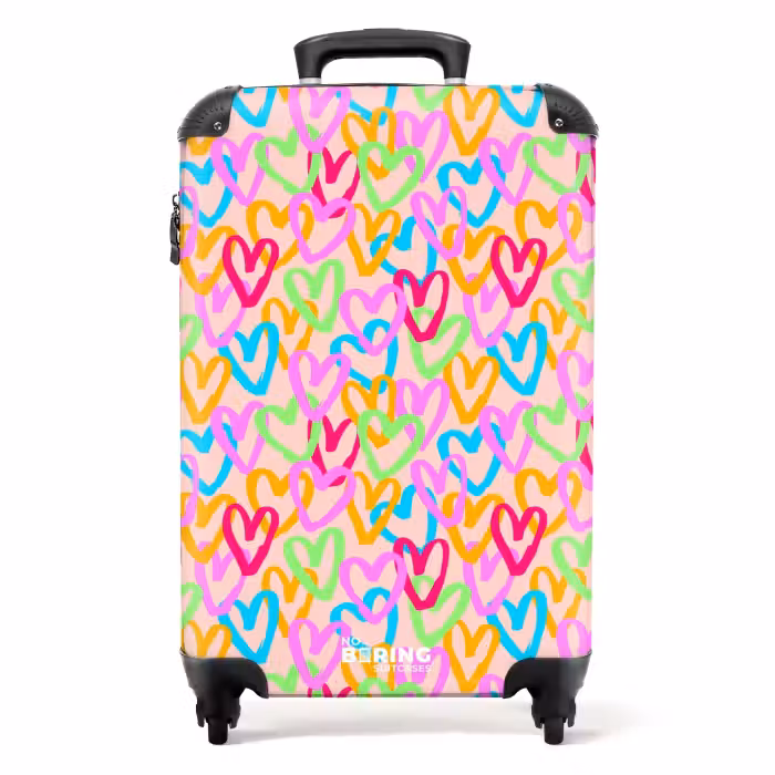 Valise - Motif de cœur coloré sur fond rose pastel