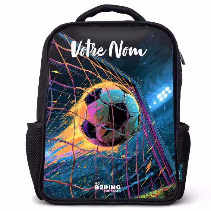 Sac à dos enfant avec votre nom - Noir - Néon - Filet - Football - Coloré